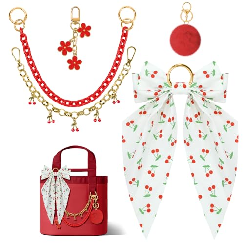 WUQID 5PCS Tote Bag Charms Kit, Bag Accessories for YETI Camino 20/35/50 Carryall & Bogg Beach Tote Bag Decor Kit, Bow, Plush Ball, Flowers Charm, Cuba & Decorative Chain for Girls Women - Image 1