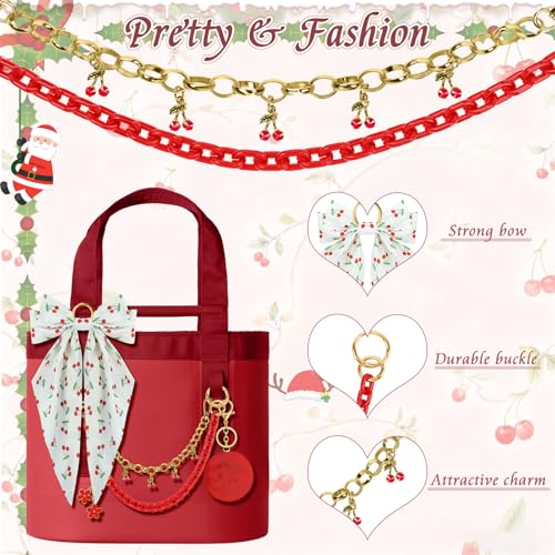 WUQID 5PCS Tote Bag Charms Kit, Bag Accessories for YETI Camino 20/35/50 Carryall & Bogg Beach Tote Bag Decor Kit, Bow, Plush Ball, Flowers Charm, Cuba & Decorative Chain for Girls Women - Image 3