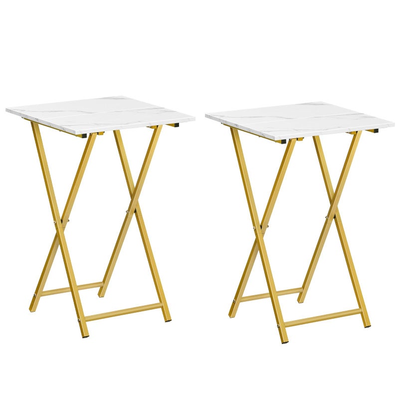 HOOBRO Folding TV Tray Tables Set of 2 Wooden TV Tray Portable Sofa Side Table Industrial Snack Table End Table for Small Spaces SpaceSaving Easy to Install and Fold Marble and Gold DM27BZP201