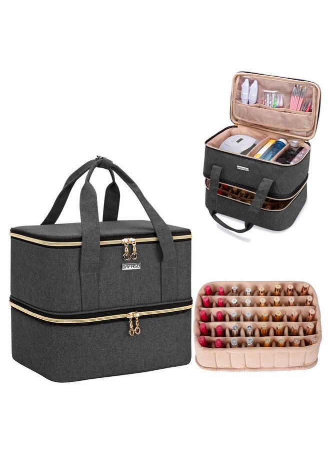 BAFASO Nail Polish Storage Holds 40 Bottles (15Ml 0.5 Fl.Oz) And A Nail Lamp Nail Polish Carrying Case With Manicure Tools Sections (Bag Only) Black  - Image 1