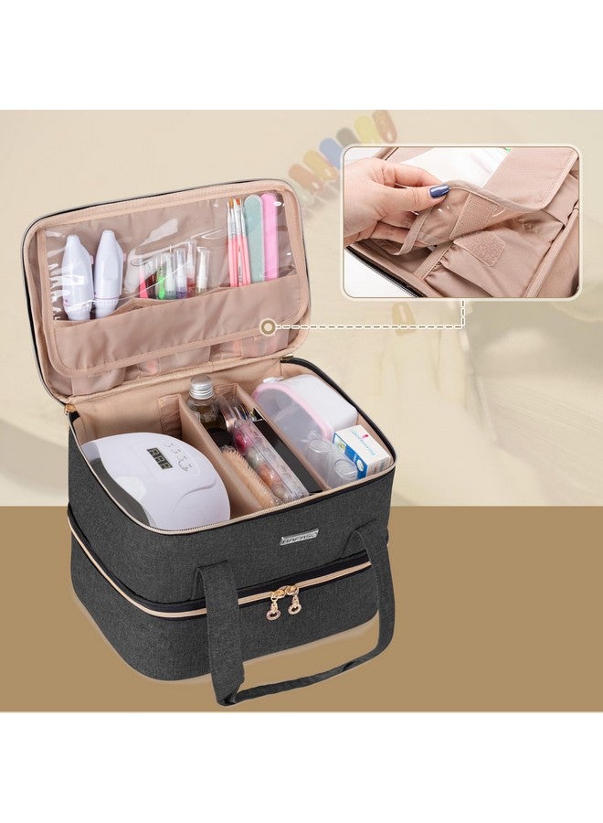 BAFASO Nail Polish Storage Holds 40 Bottles (15Ml 0.5 Fl.Oz) And A Nail Lamp Nail Polish Carrying Case With Manicure Tools Sections (Bag Only) Black  - Image 2