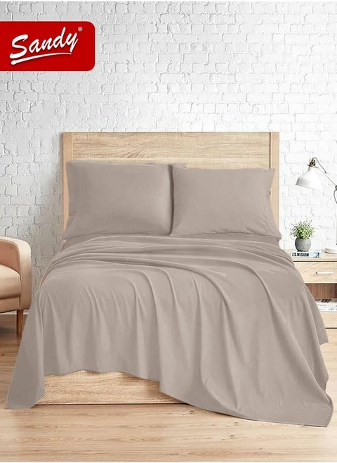 Sandy Premium Hotel Quality Flat Sheet and Pillow Cases, Bed Sheet 3 Pieces Set, Soft & Breathable and Cooling, Full Size 243 x 205 cm, Mocha