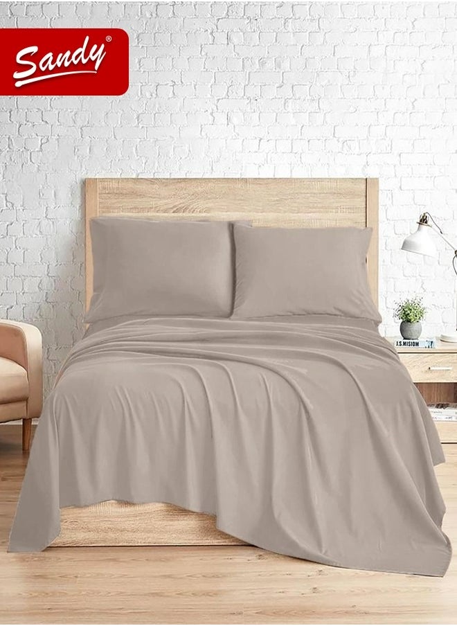 Sandy Sandy Premium Hotel Quality Flat Sheet and Pillow Cases, Bed Sheet 3 Pieces Set, Soft & Breathable and Cooling, Full Size 243 x 205 cm, Mocha  - Image 1