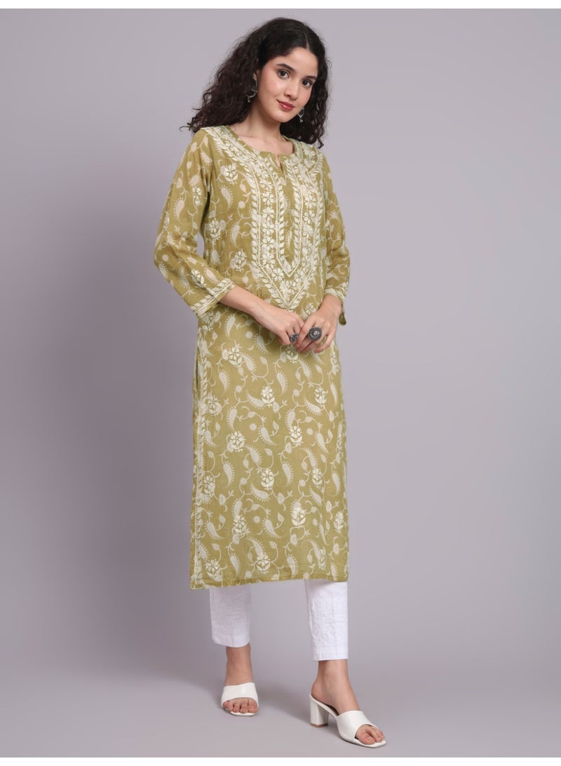 Alaya Hand Embroidered Chikankari Mulmul Cotton Kurta-AL4072 - Image 4