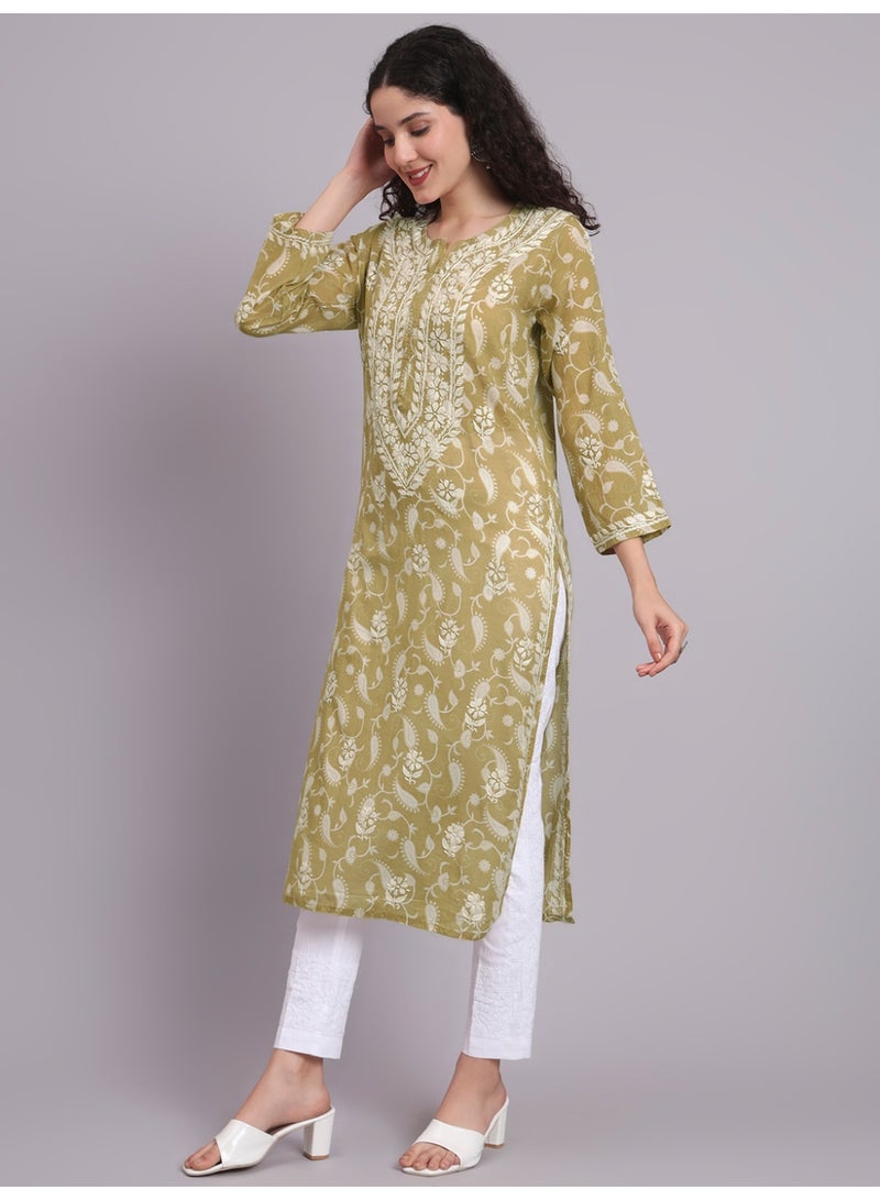 Alaya Hand Embroidered Chikankari Mulmul Cotton Kurta-AL4072 - Image 5