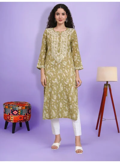 Alaya Hand Embroidered Chikankari Mulmul Cotton Kurta-AL4072