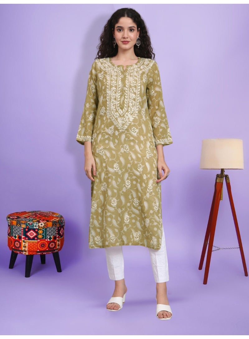 Alaya Hand Embroidered Chikankari Mulmul Cotton Kurta-AL4072 - Image 1
