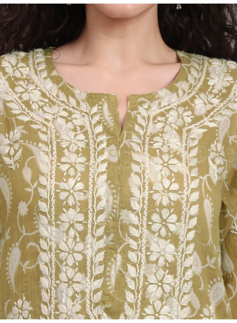 Alaya Hand Embroidered Chikankari Mulmul Cotton Kurta-AL4072