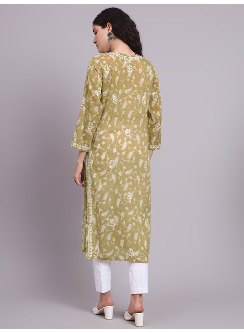 Alaya Hand Embroidered Chikankari Mulmul Cotton Kurta-AL4072 - Image 2