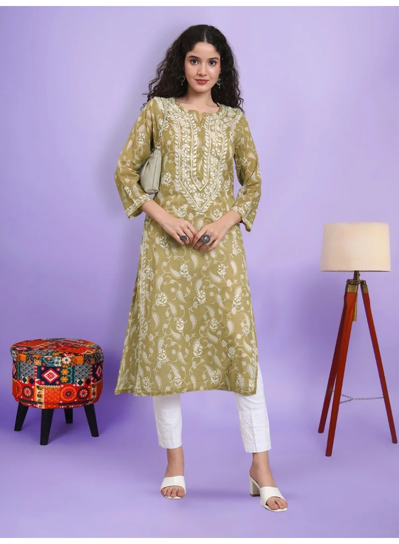 Alaya Hand Embroidered Chikankari Mulmul Cotton Kurta-AL4072