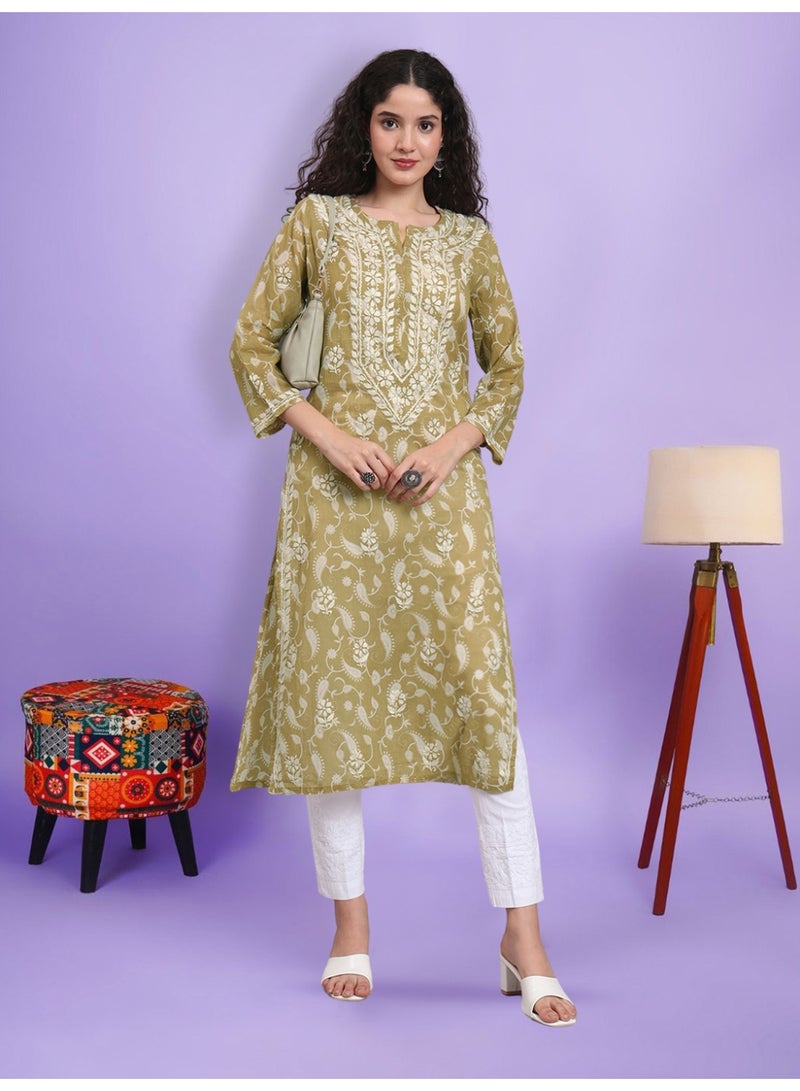 Alaya Hand Embroidered Chikankari Mulmul Cotton Kurta-AL4072 - Image 3