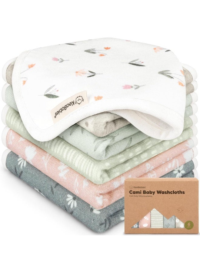 KeaBabies 6-Pack Cotton Baby Washcloths for Newborn - Organic Cotton Muslin Soft Wash Cloths for Babies, Infant, Kids, Toddler Towels for Boy, Girl, Super Absorbent Face Cloths, Scratch-Free Baby Rags (Fleur) - Image 1