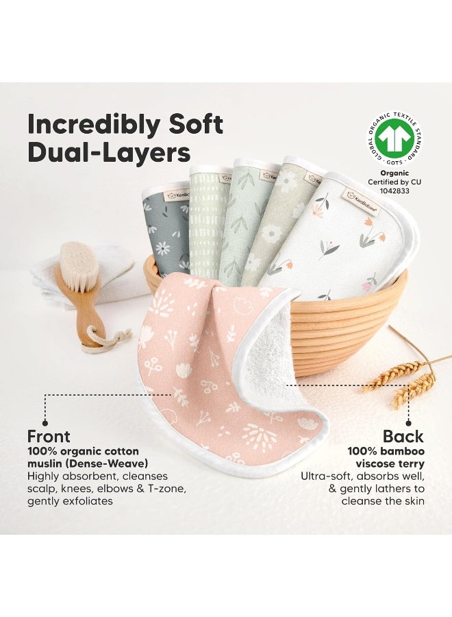 KeaBabies 6-Pack Cotton Baby Washcloths for Newborn - Organic Cotton Muslin Soft Wash Cloths for Babies, Infant, Kids, Toddler Towels for Boy, Girl, Super Absorbent Face Cloths, Scratch-Free Baby Rags (Fleur) - Image 2