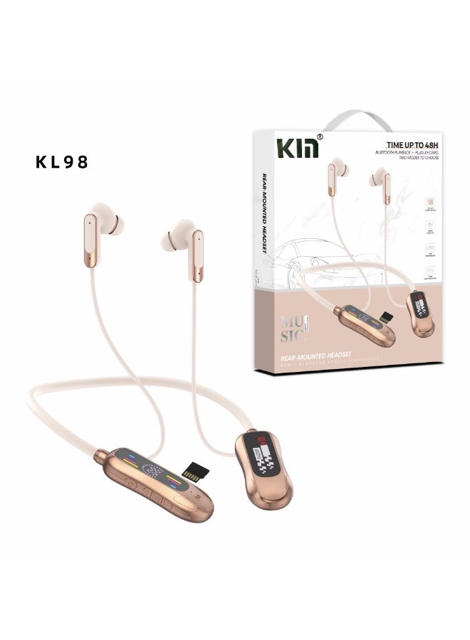 KL 98 Bluetooth Headphones Fast Charging Neckband Sport Earbuds Earphone with SD Card, Bluetooth Play Back. Upgraded Supports Headphone-Khaki