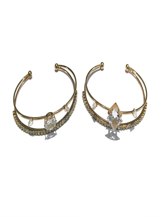 LA BELLEZA Gold Plated 2 Line Rhinestone Studded Adjustable Openable Bracelet/Bangle/Kada for Girls and Women Pack Of 2 - Image 1
