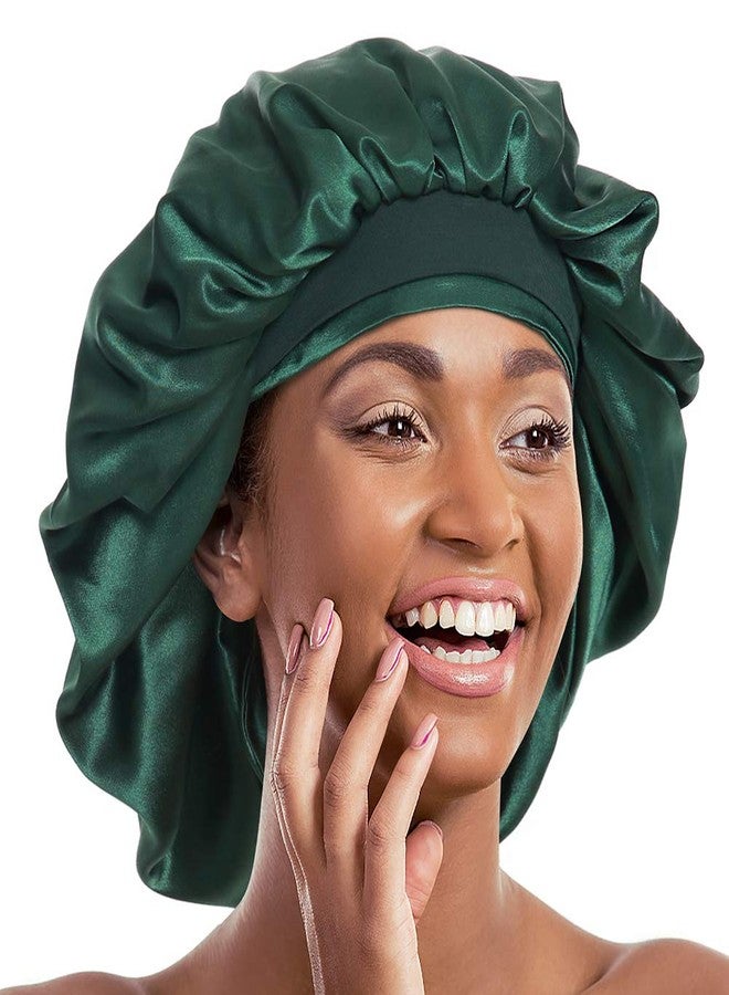 Alnorm Double Layered Satin Bonnet Oversized Sleep Cap for Hair Loss Women Green - Image 2