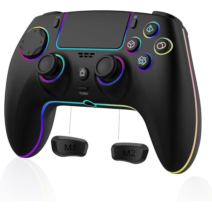 JUNHUAN Wireless Controller for PS5 Pro/PlayStation-5/PC/Mac with Hall Effect joystick trigger/Back Paddles/Cool RGB/Motion Sensor/TURBO/3.5mm Audio Jack - Built-in Speakers Support P-S5 Console Audio - Image 4