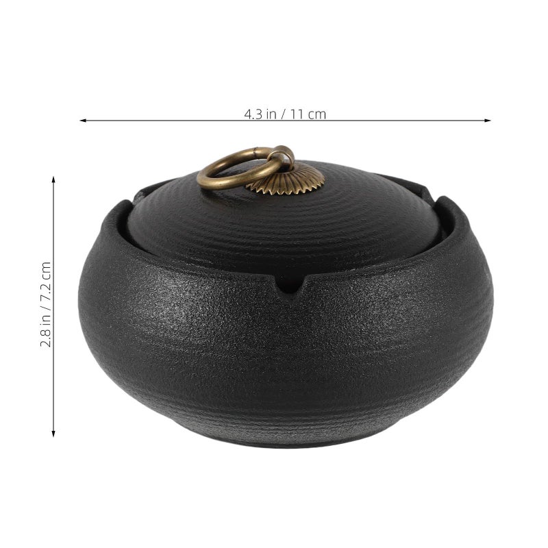 Ceramic Ashtray With Lid Windproof Smoke Resistant Decorative Indoor Outdoor Patio Home Office Portable Mini Ashtray For Smokers - Image 3