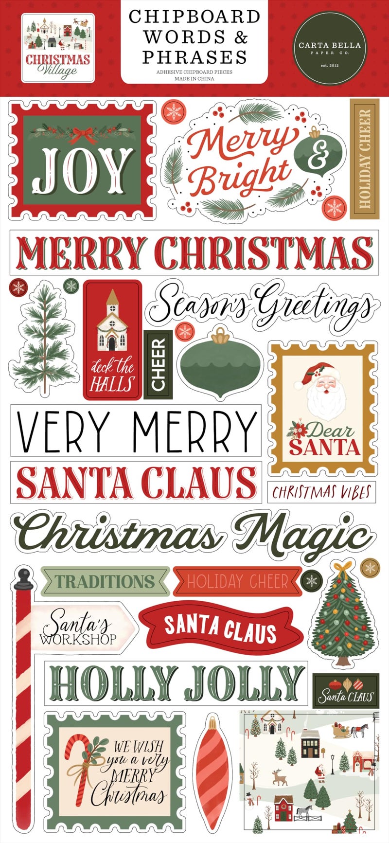 Echo Park Paper Christmas Village 6x13 Chipboard Words and Phrases Multi