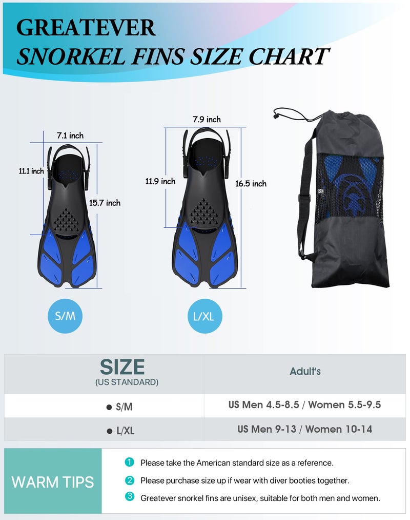 Greatever Snorkel Fins Adjustable Buckles Open Heel Swim Flippers Travel Size Short Swim Fins for Snorkeling Diving Swimming Adult Men Womens - Image 5