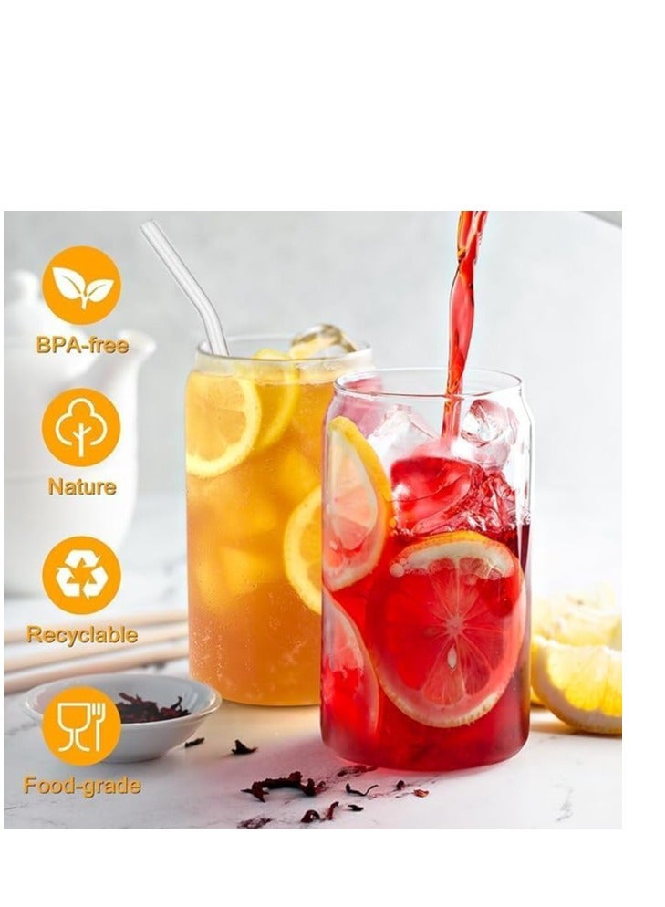 2-Pack Can Shaped Glass Cups – 500ml Reusable Glass Tumblers with Bamboo Lids & Glass Straws, Iced Coffee Glasses for Smoothies, Beer, Juice, Soda, and More  - Image 3