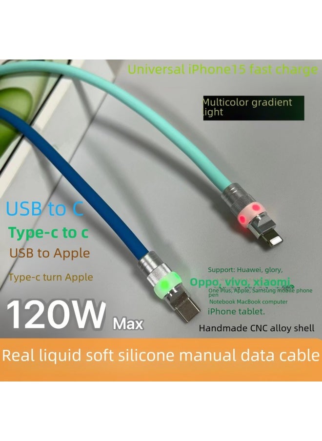 Generic - Liquid Silicone Magic Color Luminous Head Data Cable 120W Fast Charging Cable For Huawei For Xiaomi OPPO For Iphone 15 Mobile Phone-Color:0.5 M [USB To For Iphone 12w]]-Model:Transparent Silicone Magic Color Gradient Hair Light [Firefly Shell]] - Image 1