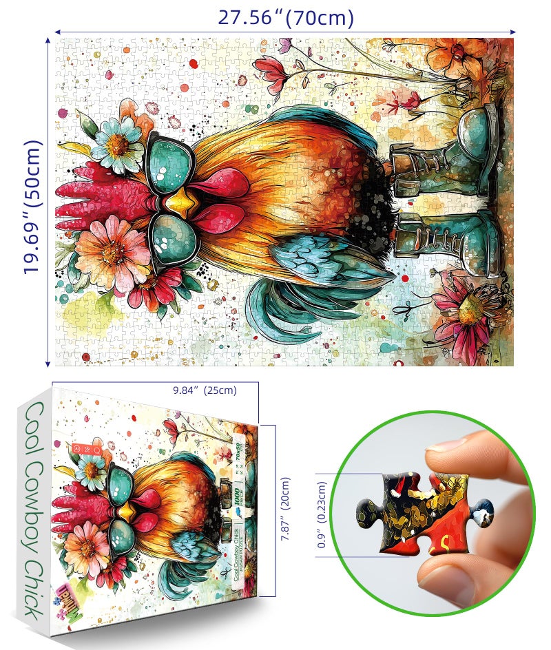 MINIWAN Sunglasses Cool Chicken 1000 Piece Puzzles for Adults, Hard Challenge Art Jigsaw Puzzles, for Gifts Birthday Party Games Family, 27.5" X19.7" Dust Free Puzzle - Image 2