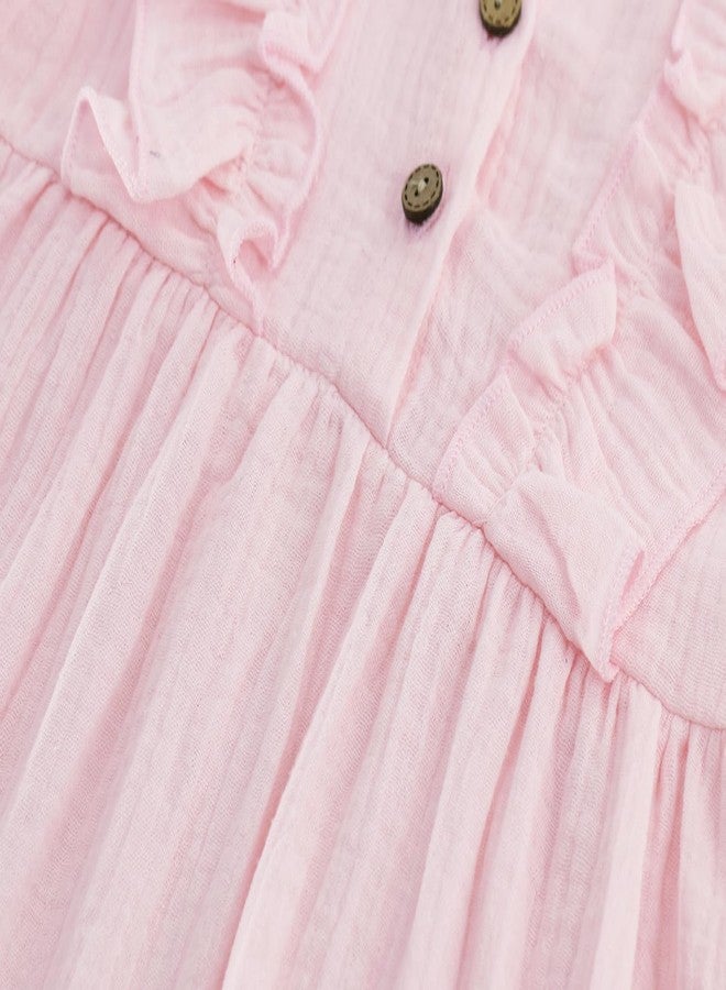 ACESTAR فستان طويل الأكمام مزين بالكرانيش للبنات الصغيرات من ACESTAR - فستان صيفي وربيعي للحفلات (وردي، 80/12-18M) - Image 4