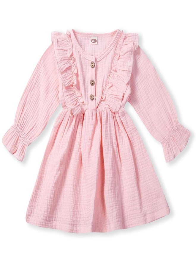 ACESTAR فستان طويل الأكمام مزين بالكرانيش للبنات الصغيرات من ACESTAR - فستان صيفي وربيعي للحفلات (وردي، 80/12-18M) - Image 1
