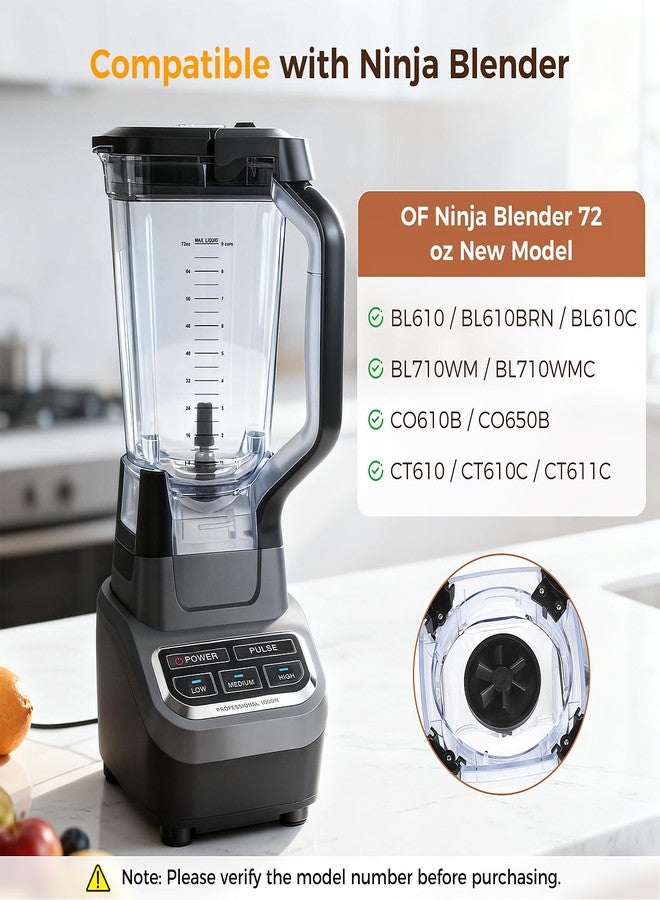 Ndoge 72oz Blender Replacement Parts For Ninja Blender BL610, Blenders Replacement Pitcher with Locking Lid Replacement Compatible with Ninja BL710WM CO610B CO650B CT610C New Model - Image 2