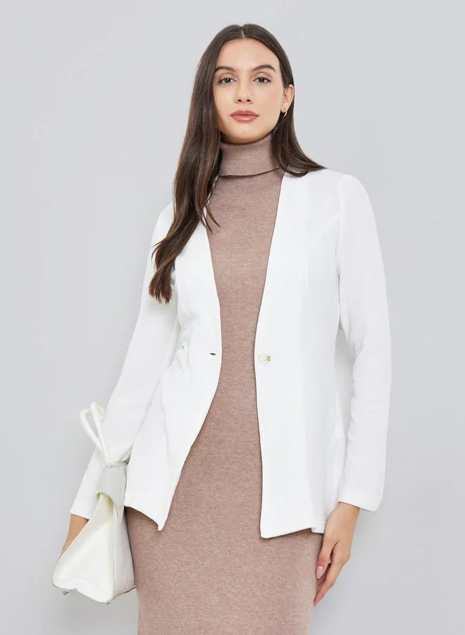 Take Two Solid Fitted Long Sleeve Blazer