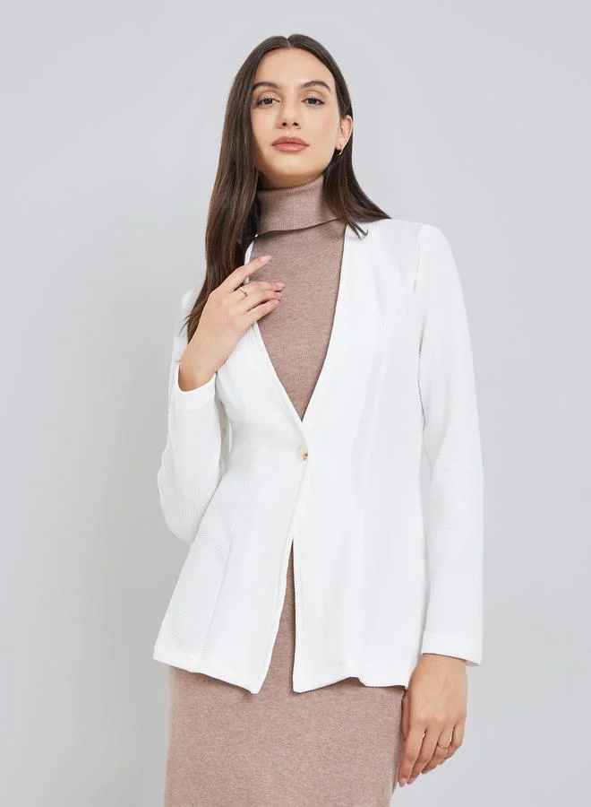 تايك تو بليزر سادة ضيق بأكمام طويلة