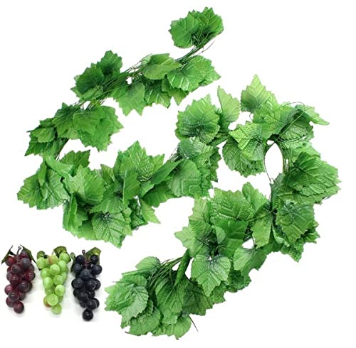 Hecaty 12 Strands 90 ft Artificial Fake Grape Vines with 3 Strings Grapes, Hanging Plant Large Leaves Garland for Wedding Party Store Home Indoor Outdoor Garden Christmas Decor - Image 1