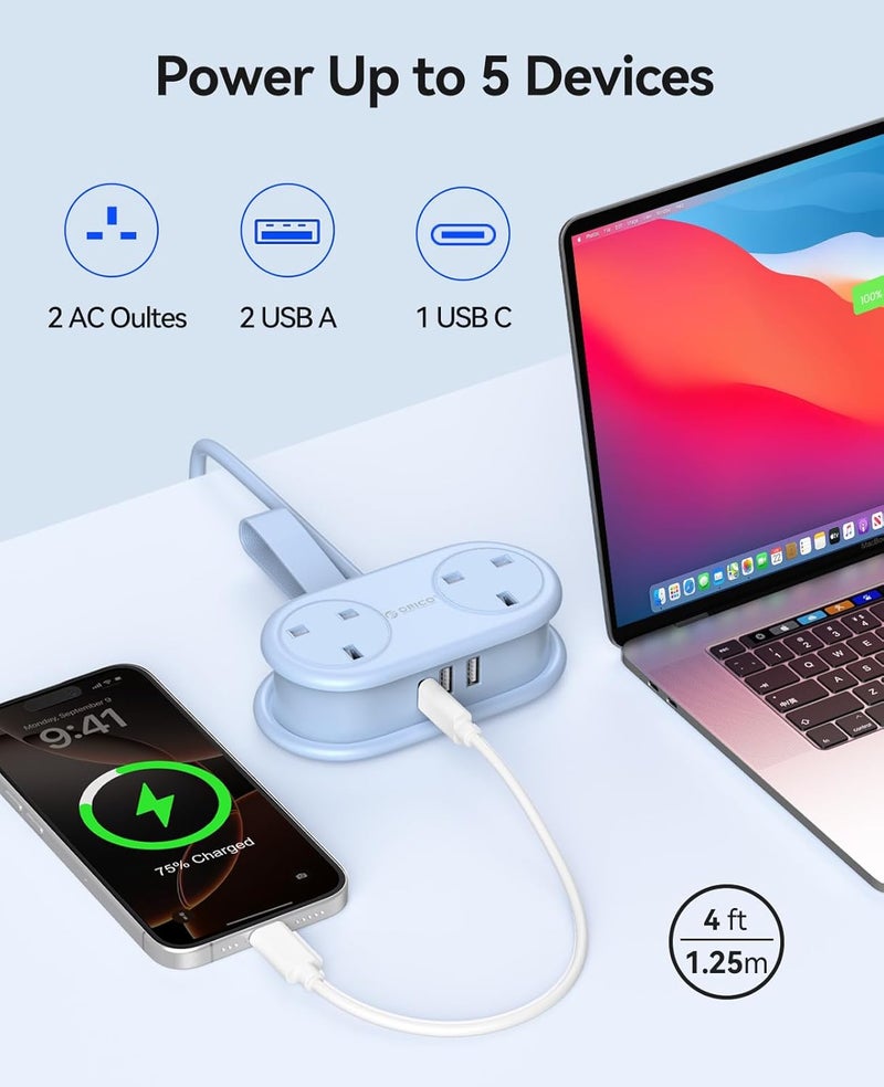 أوريكو مقبس طاقة متعدد للسفر، 2 مقابس 3 منافذ USB (1 USB-C)، 3250 واط 13 أمبير، سلك تمديد مضغوط وقابل للف لأساسيات السفر للفنادق معتمد للرحلات البحرية - AP3 - Image 2