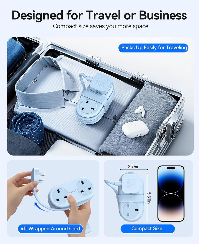 أوريكو مقبس طاقة متعدد للسفر، 2 مقابس 3 منافذ USB (1 USB-C)، 3250 واط 13 أمبير، سلك تمديد مضغوط وقابل للف لأساسيات السفر للفنادق معتمد للرحلات البحرية - AP3 - Image 3