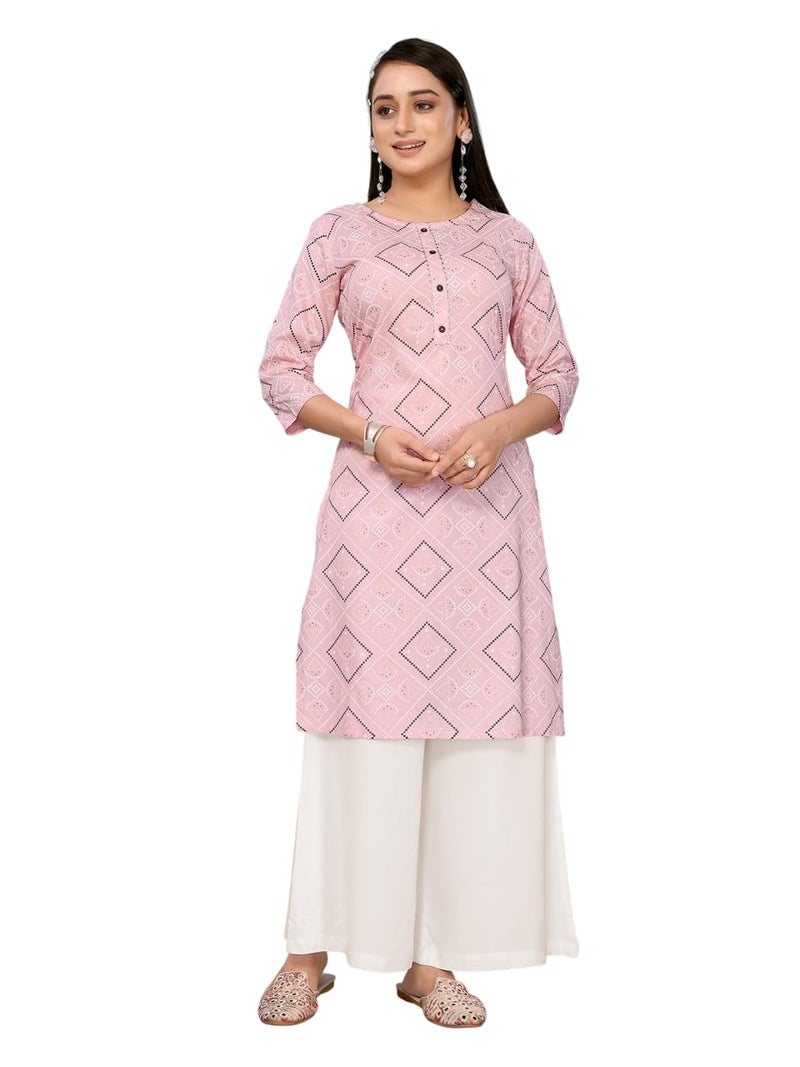 rangita Peach Rayon Straight Printed Knee Length Kurti | Kurta for Women_M - Image 1