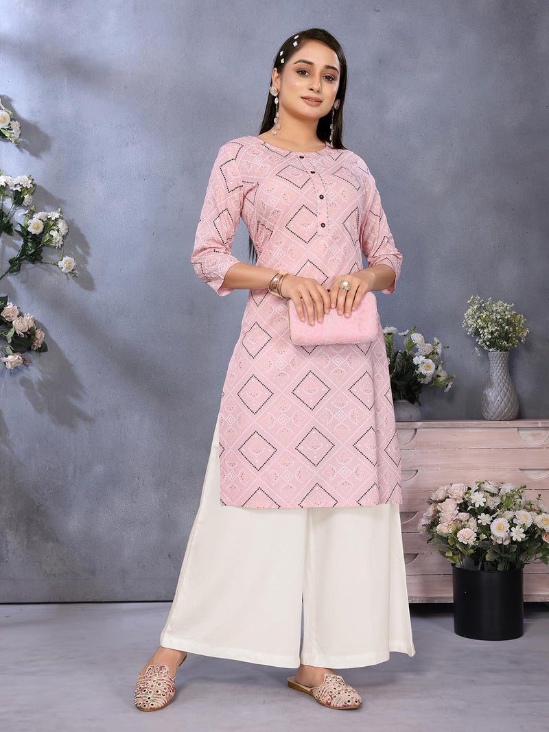 rangita Peach Rayon Straight Printed Knee Length Kurti | Kurta for Women_M - Image 5