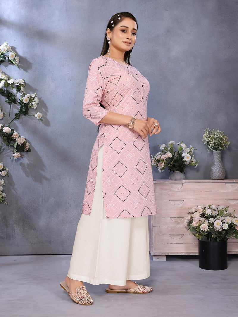 rangita Peach Rayon Straight Printed Knee Length Kurti | Kurta for Women_M - Image 3