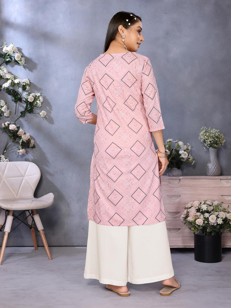 rangita Peach Rayon Straight Printed Knee Length Kurti | Kurta for Women_M - Image 4