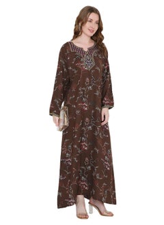 HANA & SARA ARABIC KAFTAN JALABIYA DRESS WITH FLORAL PRINTING AND THREAD EMBROIDERY AT THE NECK  - Image 1