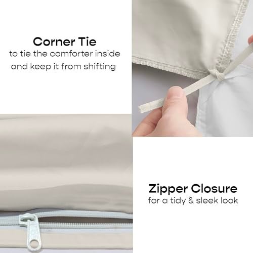 SleepyCat Sateen Duvet Cover | 100% Cotton | 300TC Sateen Weave with Corner Ties & Zipper Closure | Oeko-TEX & AZO Free - Ivory (Single Size, 90x60 Inches) - Image 4