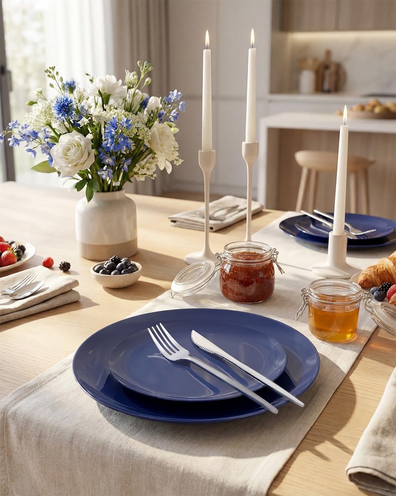 PULOTE 100PCS Blue Plastic Plates - Heavy Duty Navy Blue Disposable - Include 50PCS 10.25inch Dinner & 50PCS 7.5 inch Dessert/Salad Plates - Ideal for Party & Labor Day - Image 3