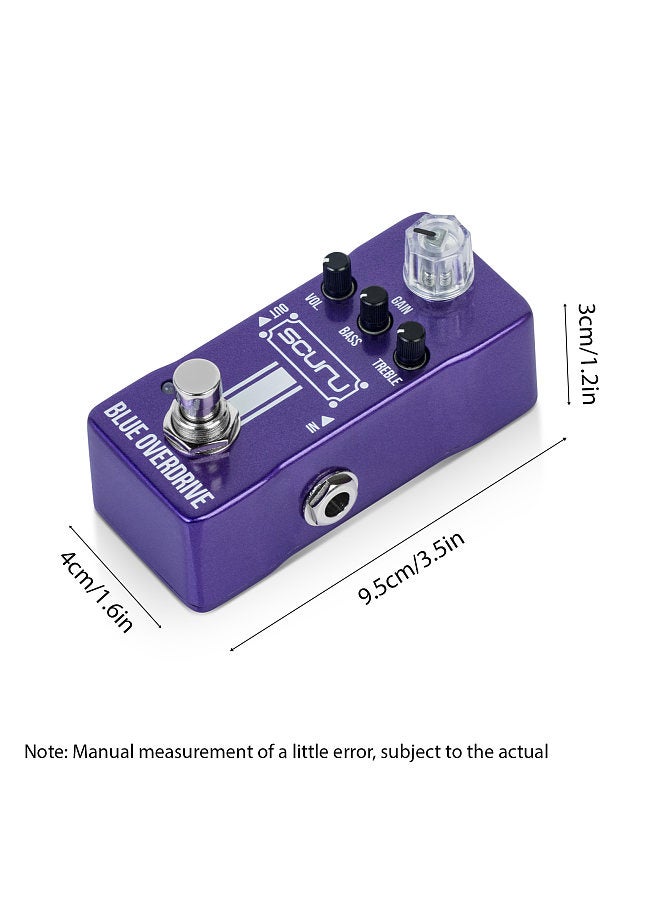 Generic SCURU Guitar Blue Overdrive Effects Pedal GAIN/VOL/BASS/TREBLE Powerful EQ Stack DC 9V 6.35mm Input/Output Interface Mini Electric Guitar Blue Overdrive Effector with True Bypass  - Image 2