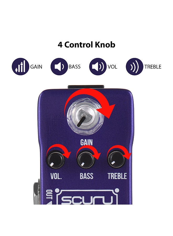 Generic SCURU Guitar Blue Overdrive Effects Pedal GAIN/VOL/BASS/TREBLE Powerful EQ Stack DC 9V 6.35mm Input/Output Interface Mini Electric Guitar Blue Overdrive Effector with True Bypass  - Image 3