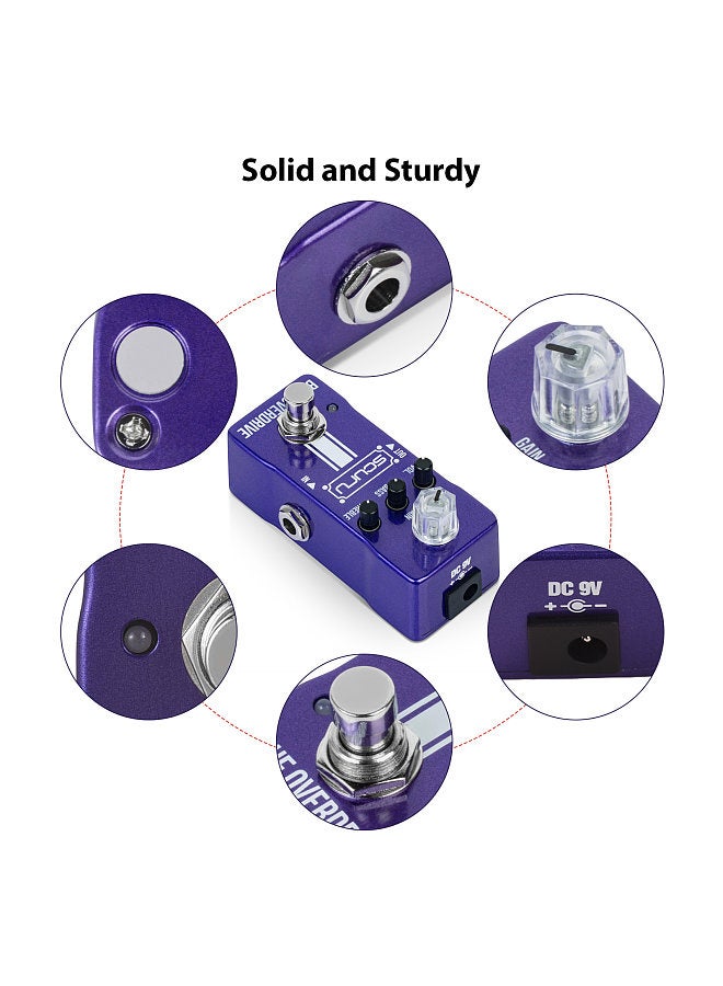Generic SCURU Guitar Blue Overdrive Effects Pedal GAIN/VOL/BASS/TREBLE Powerful EQ Stack DC 9V 6.35mm Input/Output Interface Mini Electric Guitar Blue Overdrive Effector with True Bypass  - Image 5