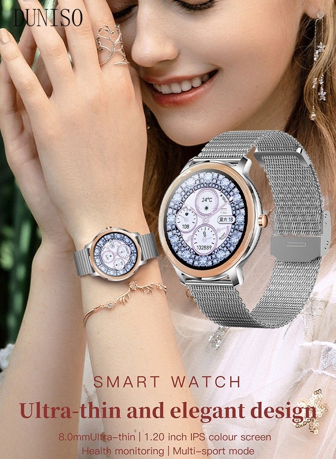 DUNISO 1.32" HD Touch Smart Watch for Women Can Make and Answer Calls Fitness Tracker Heart Rate Sleep Quality Monitor Round Smart Watch IP67 Waterproof Watch Compatible with iOS and Android - Image 1