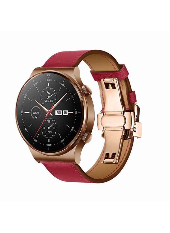 Perfii 22mm-Genuine Leather Replacement Band For Huawei Watch GT2 Pro Red - Image 2