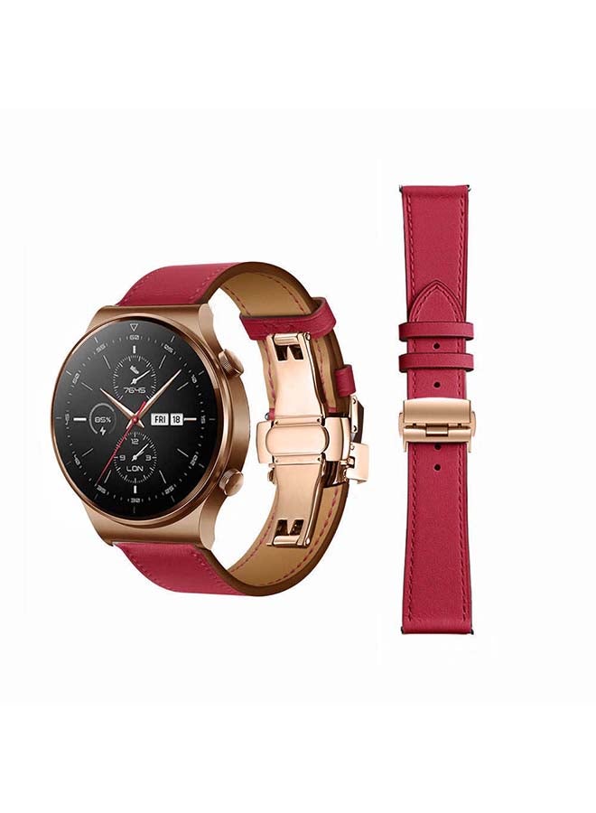 Perfii 22mm-Genuine Leather Replacement Band For Huawei Watch GT2 Pro Red - Image 1