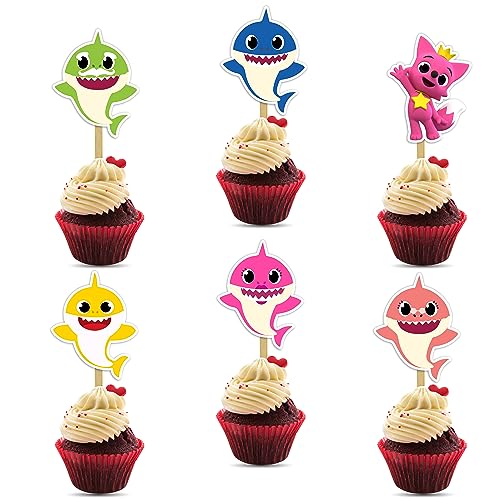 Seyal "Bby Shrk Cupcake Toppers – Cute Party Decorations for Bby Shrk-Themed Birthdays – Fun & Colorful Cake Toppers for Birthday Parties – Multicolor Set of 24" - Image 1