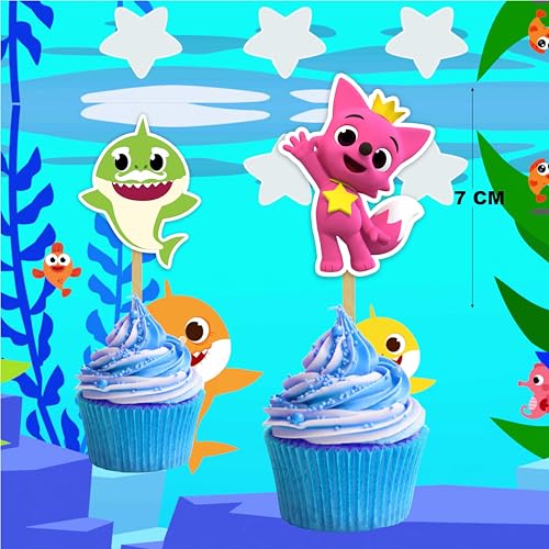 Seyal "Bby Shrk Cupcake Toppers – Cute Party Decorations for Bby Shrk-Themed Birthdays – Fun & Colorful Cake Toppers for Birthday Parties – Multicolor Set of 24" - Image 3